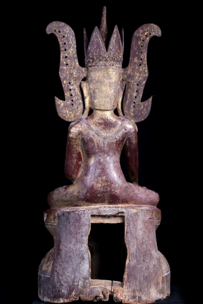 Extremely Rare 18C Wood Crowned Shan Burma Buddha #A090